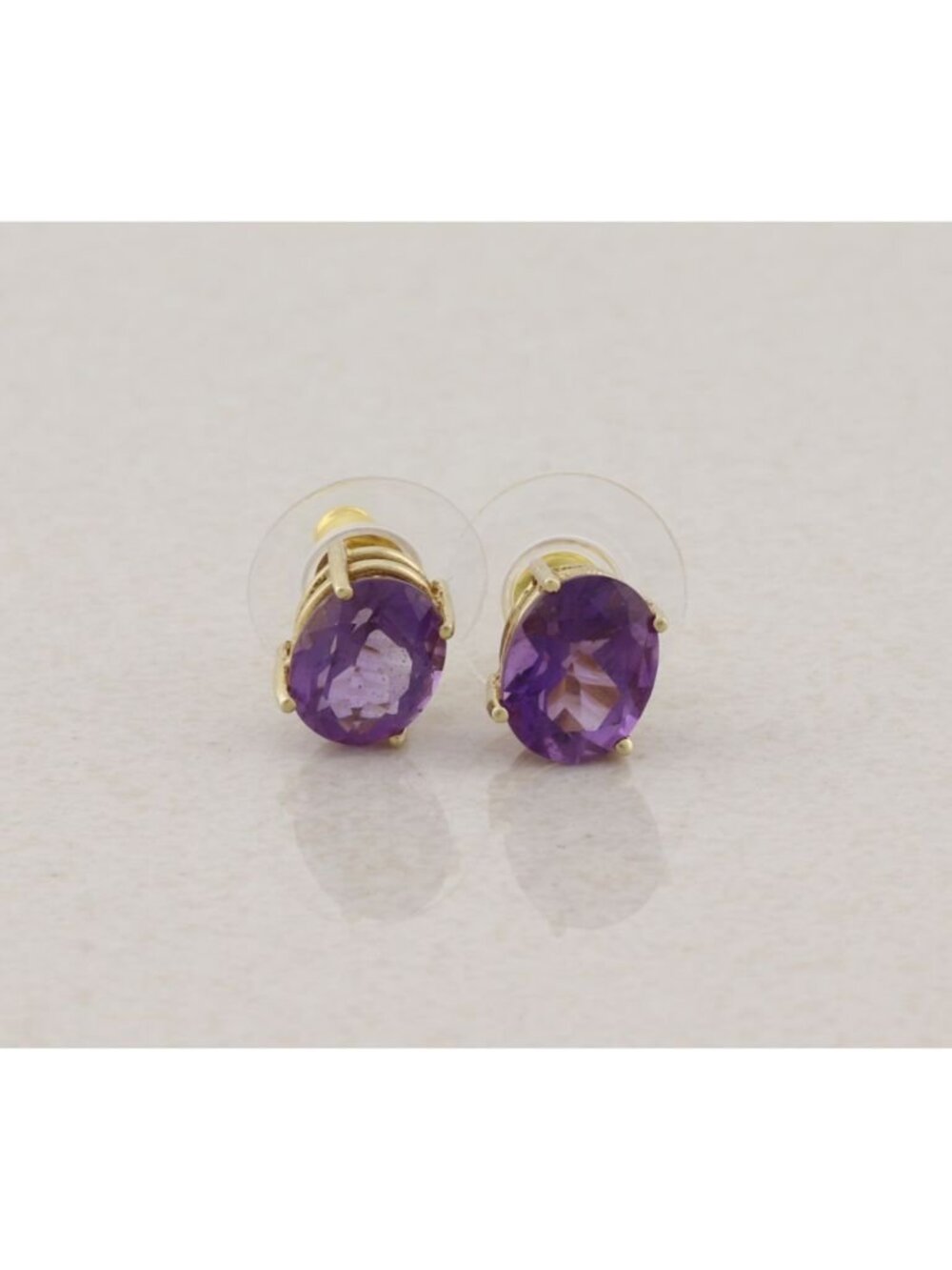 14k Yellow Gold Natural Amethyst Earrings Stud Post 3/8" x 1/4" inch